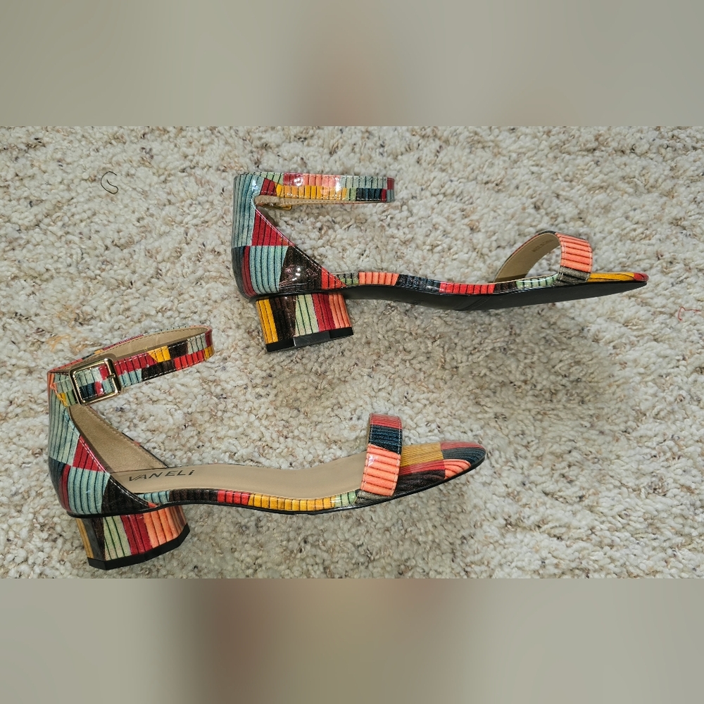 Vaneli Multicolor Striped Block Heel Sandals
